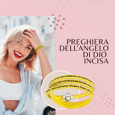 Amen Bracciale Donna in Pelle Padre Nostro Latino, Gioiello Religioso Elegante per Fede e Stile, PNLA11