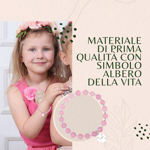 AMEN Bracciale Junior in Argento 925 mit Perle aus Murano Rosa und Angelo - ADJR 