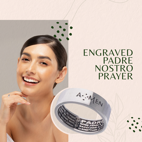 AMEN Anello Unisex in Argento 925 con Preghiera Padre Nostro – Gioiello Religioso Elegante, APN-18