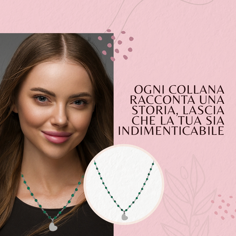 AMEN Collana Donna in Argento 925 – Collezione Romantic con Cuore e Agata Verde, AV70NCU