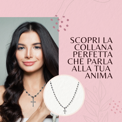 AMEN Collana Rosario Donna in Argento 925 – Croce Religiosa, Elegante e Raffinata, IO70NCR