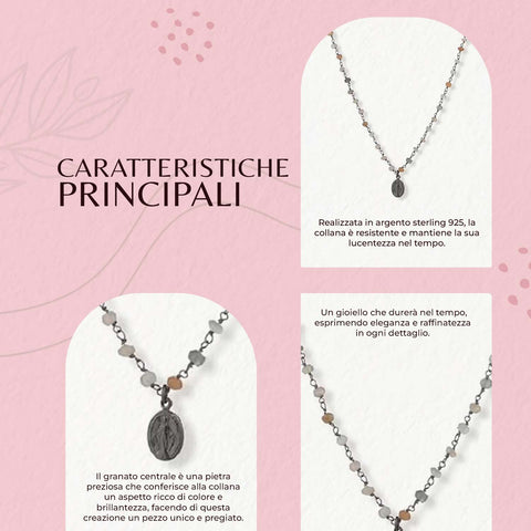 AMEN Collana Donna Amen Romance Argento 925 con Pietra di Luna Multicolore, 70 cm, PL70NM