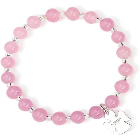 AMEN Bracciale Junior in Argento 925 mit Perle aus Murano Rosa und Angelo - ADJR 