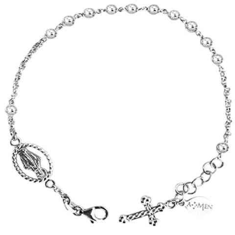 AMEN Bracciale Uomo con Croce Intrecciata in Argento Placcato Rodio – Chiusura Moschettone Regolabile, BROB1