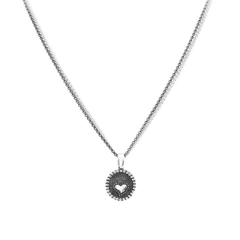 AMEN Collana Cuore Sacro in Argento 925 Brunito e Rodio, Lunghezza 45+5 cm, Confezione e Garanzia Inclusa - CLSC