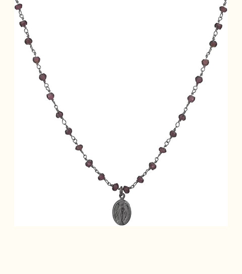 AMEN Collana Donna Argento 925 con Granato Finitura Brunita - GR90NM