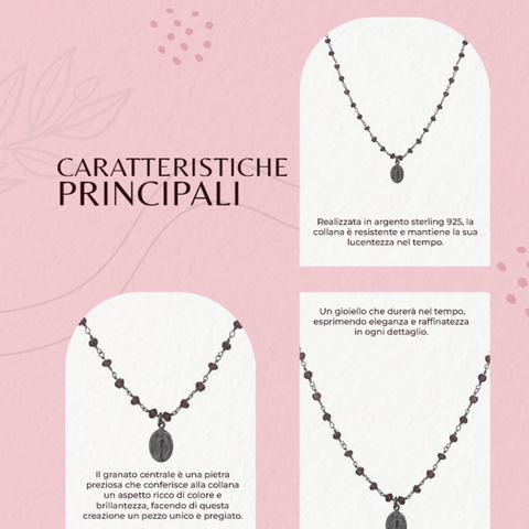 AMEN Collana Donna Argento 925 mit Granato Finitura Brunita - GR90NM 