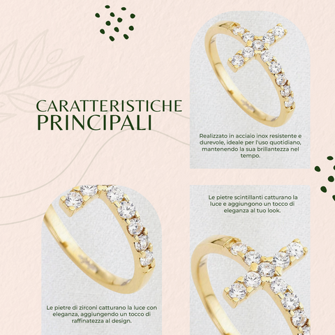 AMEN Eternity Ring Donna in Acciaio con Zirconi, Croce, Gioiello Elegante e Religioso, ACOGB