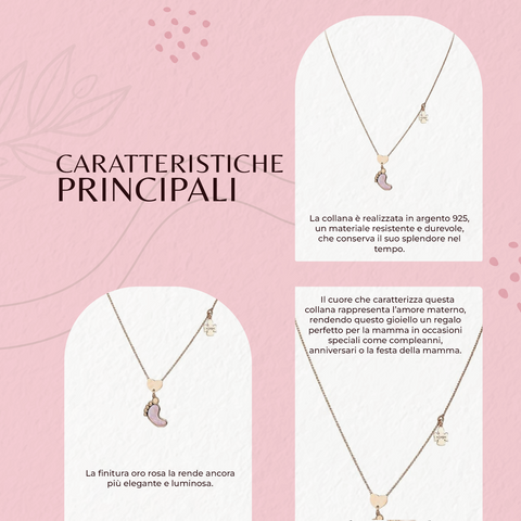AMEN Collana Donna Cuore di Mamma in Argento con Finitura Oro Rosa – Gioiello Elegante e Significativo, CPIERR
