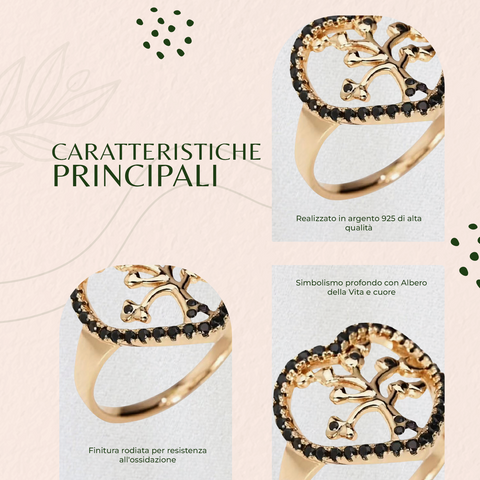 Amen Anello Donna Tree of Life in Argento 925 con Zirconi, Simbolo Albero della Vita e Cuore, Gioiello Elegante, RTL1RN