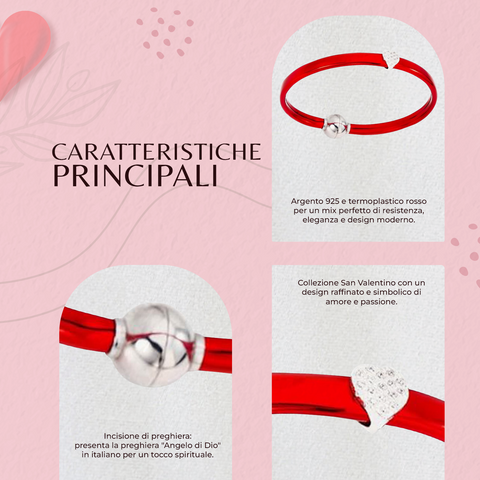 AMEN Bracciale Donna San in Argento 925 e Termoplastico Rosso Accessorio Elegante e alla Moda 17 cm, TC08-17