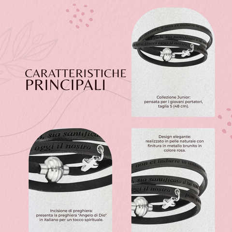 AMEN Bracciale Donna in Argento 925 e Pelle Elegante con Chiusura, ACPNIT02-C-60