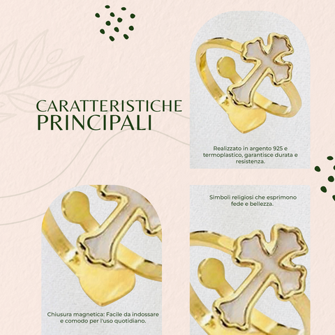 AMEN Anello Croce in Argento 925 con Madreperla | Regolabile ed Elegante - AGMPB2
