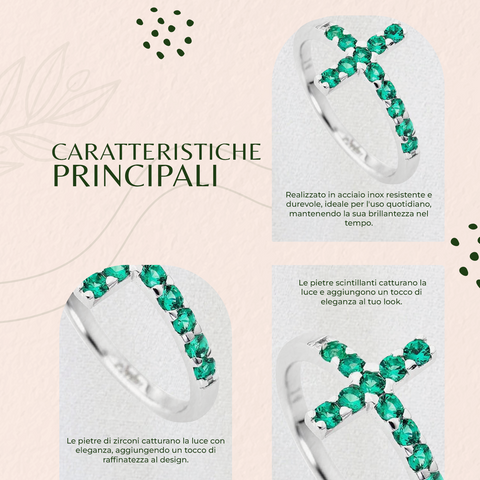 AMEN Anello Eternity Donna in Acciaio con Zirconi, Collezione Croce, Gioiello Elegante e Raffinato, ACOBV-12