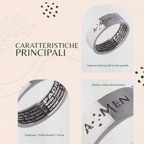 AMEN Anello Unisex in Argento 925 con Preghiera Padre Nostro – Gioiello Religioso Elegante, APN-18