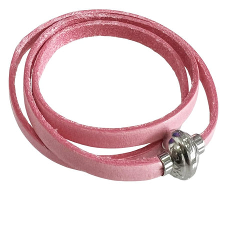 AMEN Bracciale Donna Multigiro in Pelle Rosa con Chiusura Magnetica, BR-ROSA-54