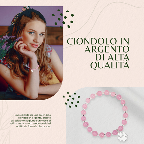 AMEN Bracciale Junior in Argento 925 mit Perle aus Murano Rosa und Angelo - ADJR 