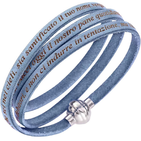 AMEN Bracciale Pelle Blue Heaven | Gioiello Religioso Elegante con Simbolo di Fede | Accessorio Regolabile Unisex, PNIT22