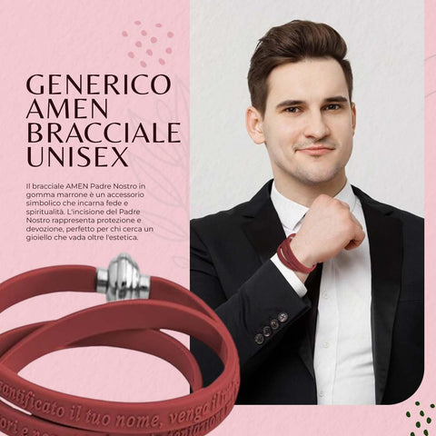AMEN Bracciale Unisex Padre Nostro in Gomma Marrone | Gioiello con Simbolo di Fede e Speranza, GPN-MAR-60