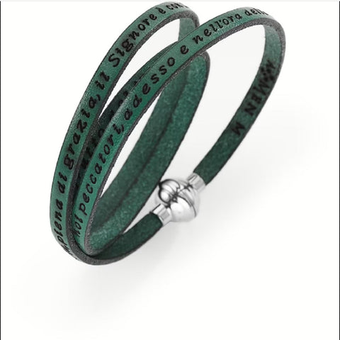 AMEN Bracciale Ave Maria in Pelle Italiana mit Simbolo della Madonna - Gioiello Religioso Unisex, AMIT03