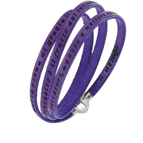 AMEN Bracciale Ave Maria in Pelle Viola – Gioiello Religioso Donna, AMIT09