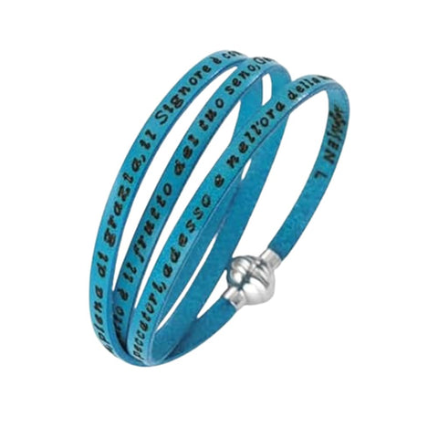 AMEN Bracciale Unisex in Pelle Turchese con Preghiera Ave Maria – Gioiello Religioso Elegante, AMIT13