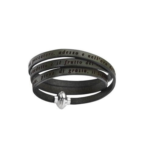 AMEN Bracciale Ave Maria Unisex in Pelle con Chiusura a Clip – Gioiello Religioso con Simbolo della Madonna, AMIT15