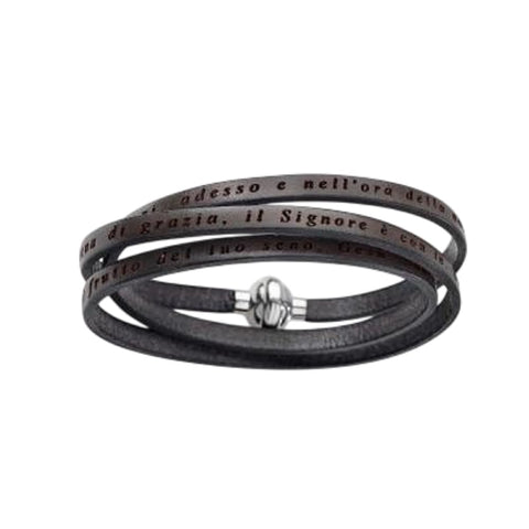 AMEN Bracciale Ave Maria in Pelle con Chiusura Magnetica in Acciaio – Incisione Preghiera in Italiano, AMIT16