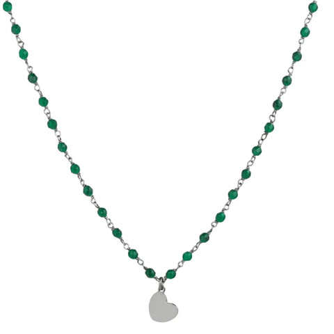AMEN Collana Donna in Argento 925 – Collezione Romantic con Cuore e Agata Verde, AV70NCU