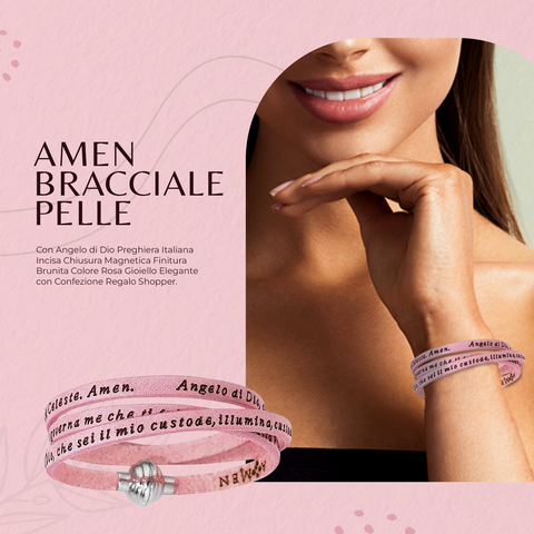 AMEN Bracciale Pelle Uomo con Preghiera e Chiusura Magnetica - ASADIT04