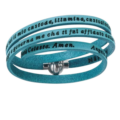 AMEN Bracciale in Pelle Turchese mit Preghiera Angelo di Dio – Gioiello Religioso Elegante