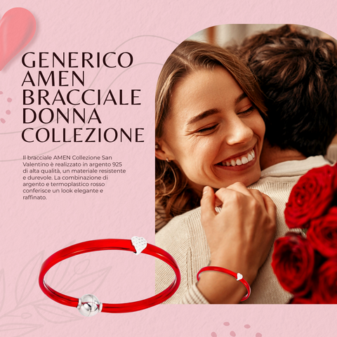 AMEN Bracciale Donna San in Argento 925 e Termoplastico Rosso Accessorio Elegante e alla Moda 17 cm, TC08-17