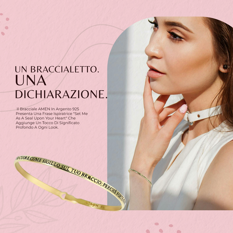 AMEN Bracciale Donna Argento 925 con Iscrizione Set Me As A Seal Upon Your Heart Love Is Strong As Death, SC007-S