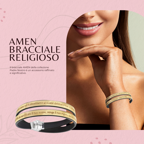 AMEN Bracciale PVC Giallo con Preghiera Padre Nostro Gioiello Religioso Unisex, TPNIT19