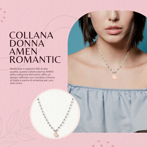 AMEN Collana Donna 70 cm – Argento Placcato Oro Rosa con Labradorite, Elegante e Raffinata, LA70RCU