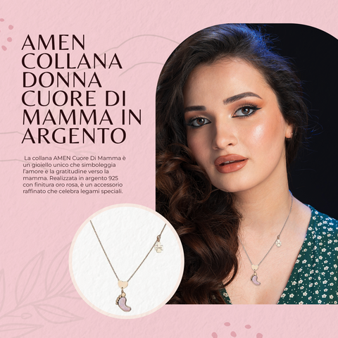 AMEN Collana Donna Cuore di Mamma in Argento con Finitura Oro Rosa – Gioiello Elegante e Significativo, CPIERR