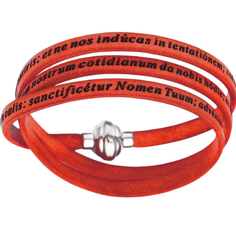 Amen Bracciale Donna in Pelle e Argento 925, Padre Nostro Latino, Gioiello Elegante con Chiusura, PNLA24-54