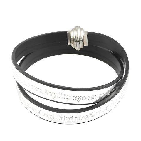 AMEN Bracciale in Pelle con Preghiera Padre Nostro Religioso Giallo con Dettagli Argento Elegante per Uomo e Donna, TPNIT20-36